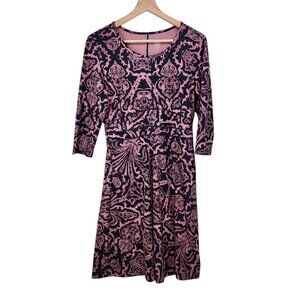 Title Nine Womens A-Line Dress Pink & Navy Paisley‎ Print 3/4 Sleeve S